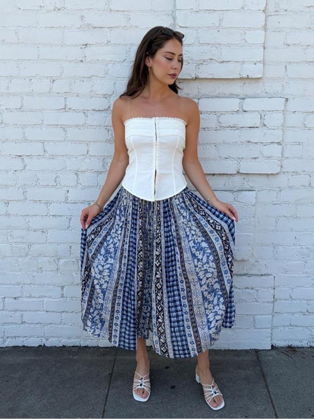 Vtg Silver Stream blue & white gaucho pants/ skirt One size #hippie #cottagecore